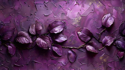 Venetian plaster texture with floral plasterwork, purple colour, high resolution decoration material