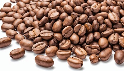 Naklejka premium Aromatic Coffee Beans Pile on Clean White Background