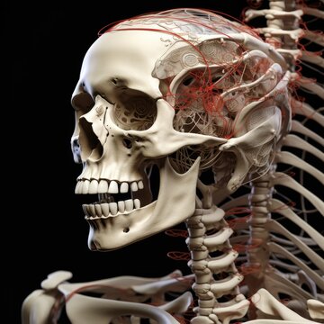 Explorative human skeleton image displaying individual bones and joints