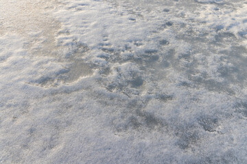 the ice-covered surface of the river in the winter season