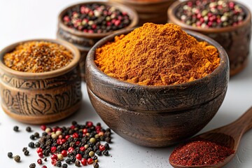 A photo of a wooden spoon filled with dry paprika powder