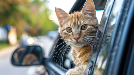 Cat peeking from car window wallpaper background