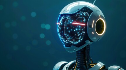 Futuristic Artificial intelligence humanoid robot technology on blue background. Generated AI image