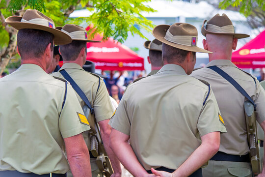 Rear view of Australian Army soldiers on ANZAC Day