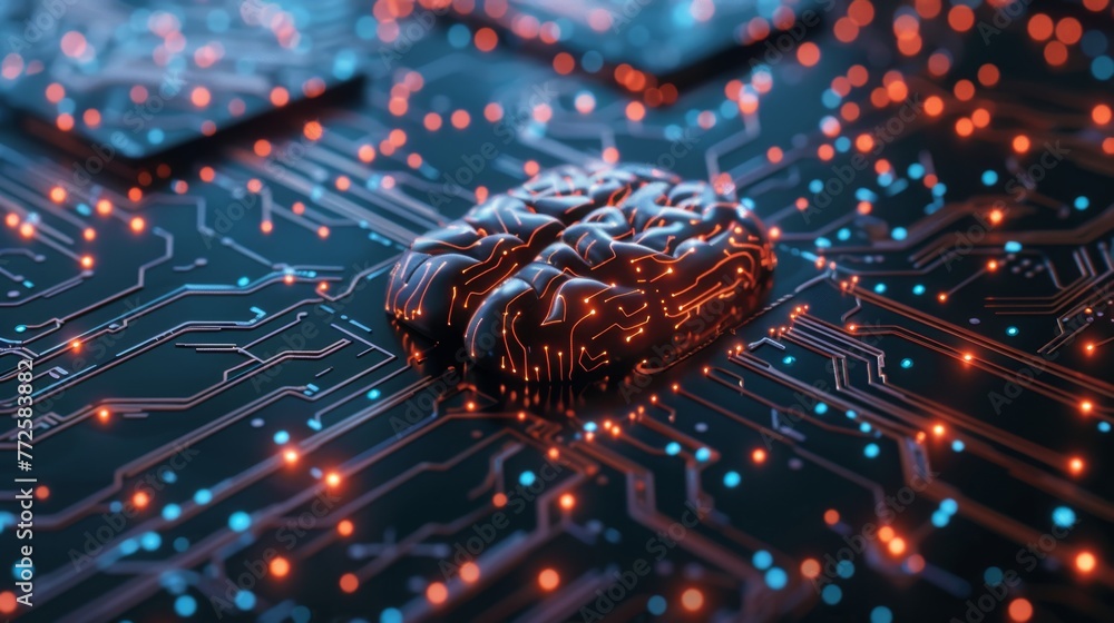 Poster computer circuit board with brain