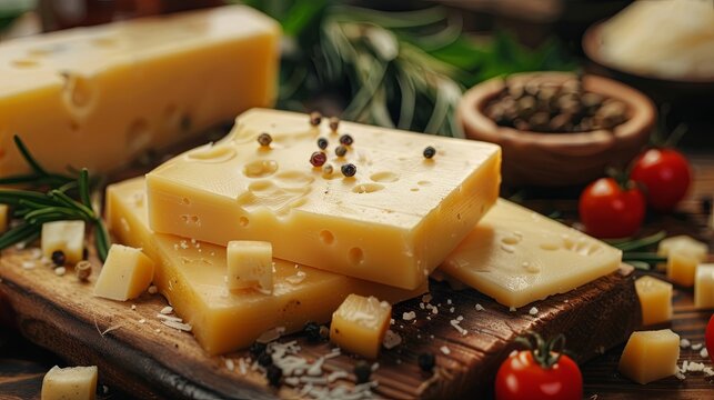 Cut cheese different slice various wallpaper background