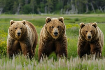 Majestic brown bears in their natural habitat, powerful and awe-inspiring wildlife