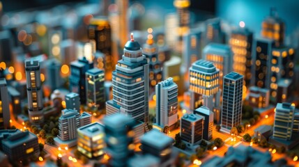 Modern smart city mock up miniature wallpaper background