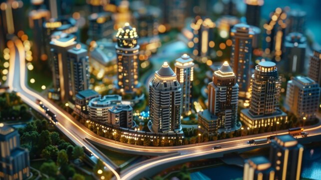 Modern smart city mock up miniature wallpaper background