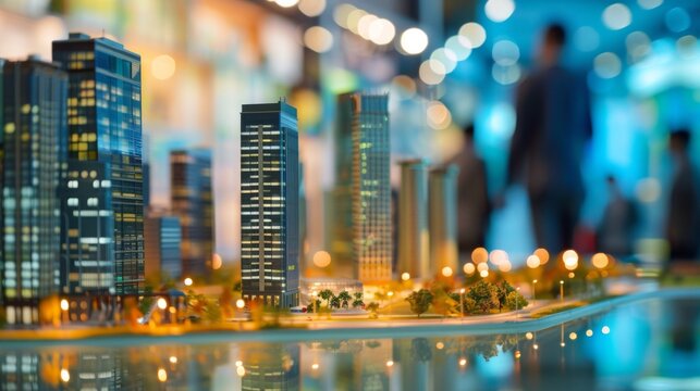 Modern smart city mock up miniature wallpaper background