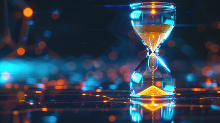 Hourglass of time for managing time and space. Magical glow effect