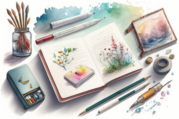 Watercolor Artist's Creative Sketchbook and Tools