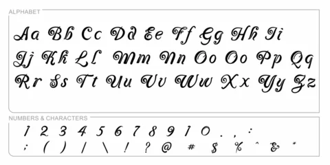 Fototapeten Calligraphic Vintage Handwritten vector Font for Lettering. Trendy Retro Calligraphy Script. Design vector linear Font Title Header Lettering Logo Monogram - Wektor  © photoidea