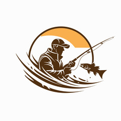 Vector logotype fishing on white background, logo fishing, icon fishing, sticker fishing, symbol fishing, emblem fishing