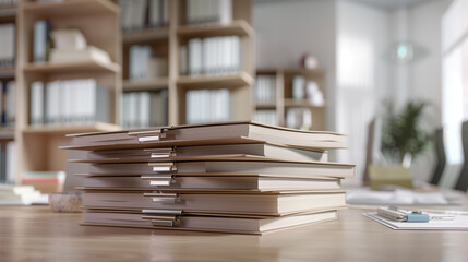 Folders in an office, loads of paper data in office folders