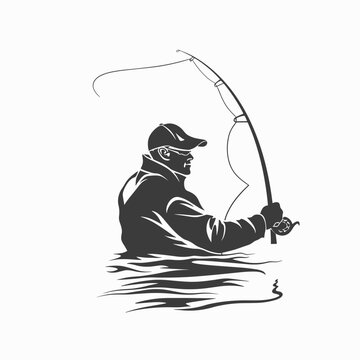 Vector logotype fishing on white background, logo fishing, icon fishing, sticker fishing, symbol fishing, emblem fishing