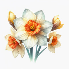 Watercolor Narcissus flower spring.	