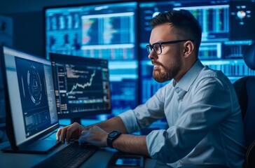 Security analyst in control room