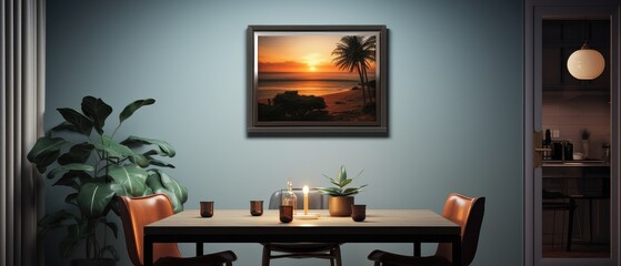 Modern Dining Room with Sunset Beach Artwork