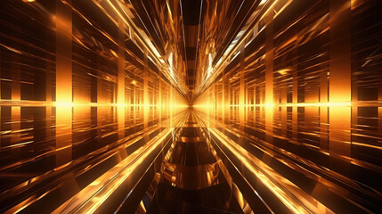 Fototapeta na wymiar High-Speed Golden Digital Tunnel Futuristic Design
