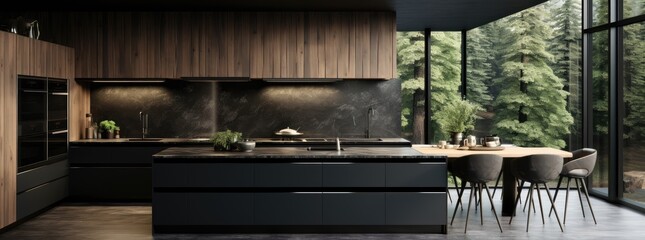 Luxurious Contemporary Kitchen Overlooking Scenic Forest