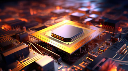 Fototapeta na wymiar Advanced Microchip on High-Tech Circuit Board