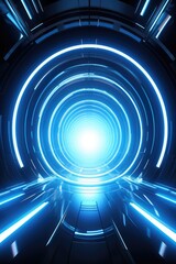 Futuristic Blue Technology Tunnel with Bright Light