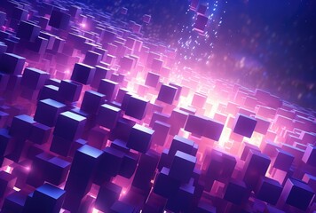 Abstract Digital Landscape with Glowing Cubes and Particles