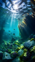 Naklejka na ściany i meble Emerald Underwater Ecosystem: A Mesmerizing Display of Algae’s Vital Role in Marine Life