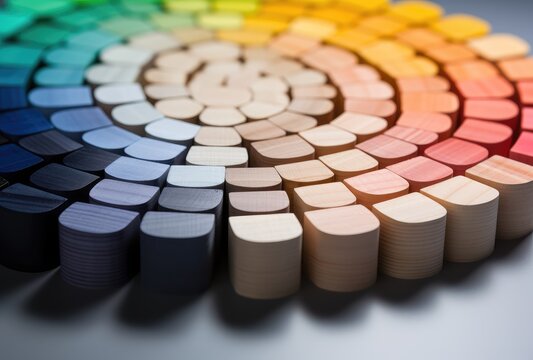 Abstract Circular Rainbow Pattern of Wooden Pieces