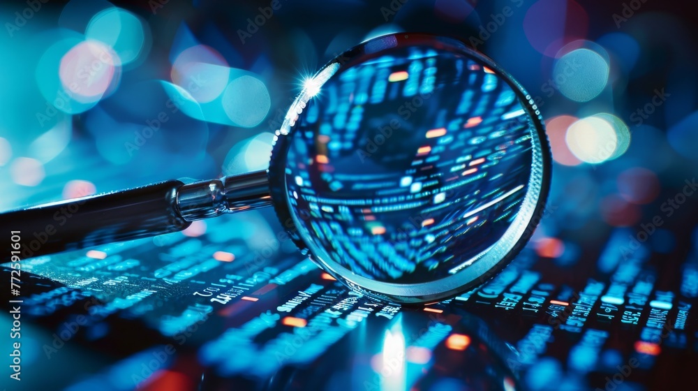 Poster Magnifying Glass Revealing Binary Code for AI and Robotics Analysis