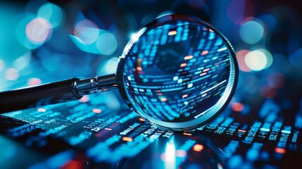 Magnifying Glass Revealing Binary Code for AI and Robotics Analysis