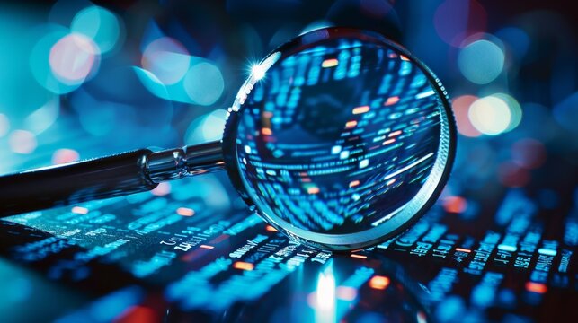 Magnifying Glass Revealing Binary Code for AI and Robotics Analysis