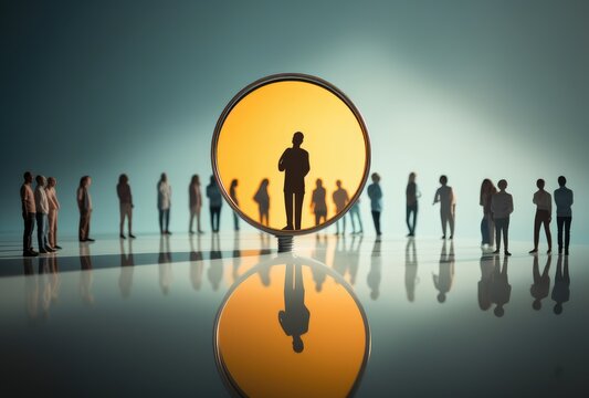 Talent Search Concept with Magnifying Glass on One Person