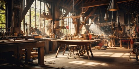 Fototapeta na wymiar Traditional Carpenter's Workshop with Sunlight