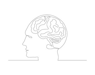 Continuous one line drawing of human brain. One line of brain. Organ concept continuous line art. Editable outline.