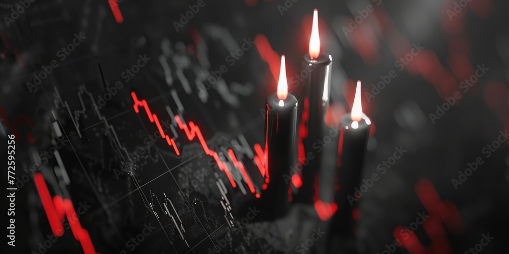 Poster three candles are lit on a black background with red lines. the candles are lit in a way that they a