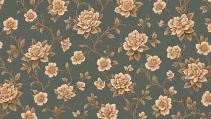 Abstract vintage wallpaper with vines and flowers - obrazy, fototapety, plakaty