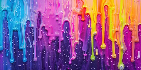 Colorful paint splashes dripping down the wall - obrazy, fototapety, plakaty