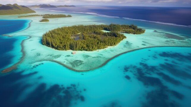 Aerial Tupai Bora Bora Tahaa Society Islands Atoll Pacific Ocean barrier reef Lagoon Tropical travel tourism