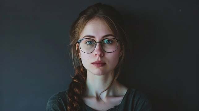 A photo of a woman with glasses and a braid, facing the camera seriously ai generative high quality image
