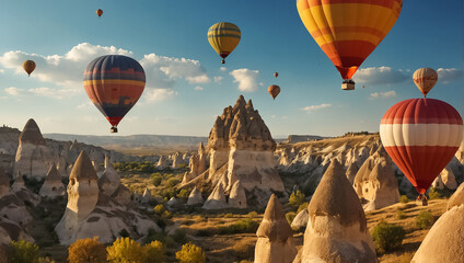 Flying balloons in Cappadocia travel - obrazy, fototapety, plakaty