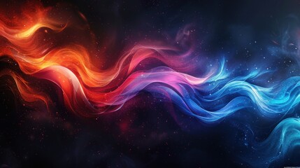 A colorful wallpaper with a black background and red, blue, and purple swirls - obrazy, fototapety, plakaty