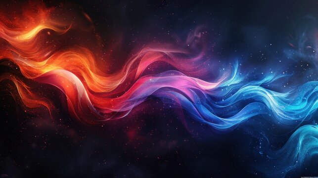 A colorful wallpaper with a black background and red, blue, and purple swirls