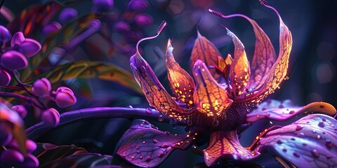 Colorful and exotic alien plant - extraterrestrial flora - fictional does not exist in nature