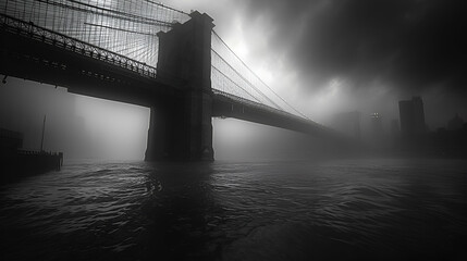 Black and hire photo of a bridge - fog -haze - mist - moody atmosphere  - obrazy, fototapety, plakaty