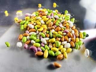 colorful sugar coated sweet saunf, meeti, fennel seeds candy, Indian candy, mouth freshener