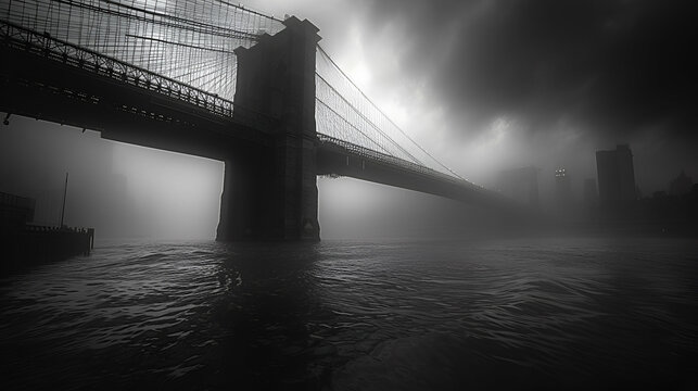 Black and hire photo of a bridge - fog -haze - mist - moody atmosphere 