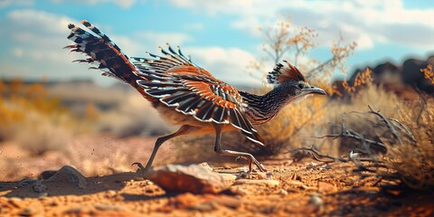 Roadrunner bird in the southwest arizona desert - obrazy, fototapety, plakaty