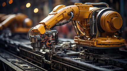 Fototapeta premium Industrial robot works automatically in smart autonomous factory